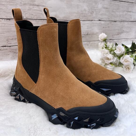 NEW Size 10 Womens Jimmy Choo Brown Diamond X Chelsea Suede Platform Ankle Boots - Picture 1 of 13